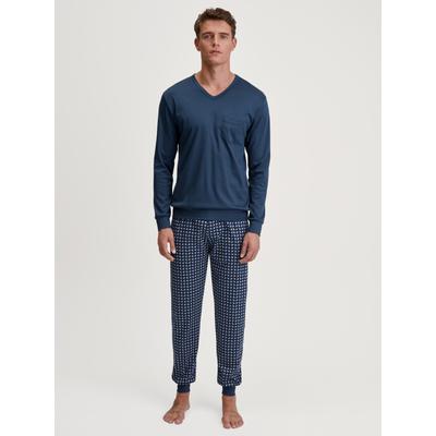 Schlafanzug CALIDA "Relax Streamline 1", Herren, Gr. XL (56), blau (glacier lake), Interlock, Obermaterial: 100% Baumwolle, casual, bequem lang, V-Ausschnitt, Langarm angesetztes Bündchen, Homewear-Sets, atmungsaktiv, weich, V-Ausschnitt, Brusttasche Image