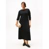 A-Linien-Kleid TOMMY HILFIGER CURVE "CRV 5X2 RIB FLARE MIDI DRESS LS", Damen, Gr. 48, N-Gr, schwarz, Rippware, Obermaterial: 95% Viskose, 5% Elasthan, unifarben, casual, figurbetont wadenlang, Rundhals, Langarm, Kleider, in großen Größen, in...
