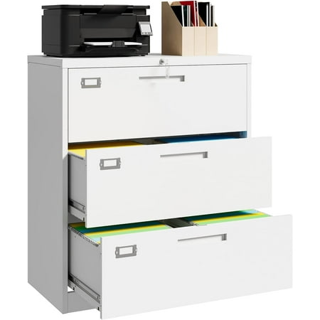 Lateral File Cabinet with Lock 3 Drawer Lateral Filing Cabinet Metal Lateral File Cabinet for Home and Office Metal Storage File Cabinet for Hanging Files Letter/Legal/F4/A4 Size