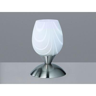 Reality Leuchten - Tischleuchte cup ii, Ø12cm Glas Weiß marmoriert, Sockel Silber Touchfunktion Image