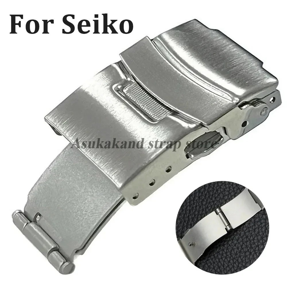 Silberne Faltschließe aus Edelstahl für Seiko-Uhrenarmband, 18 mm, 20 mm, 22 mm, 24 mm Verschluss, doppelte Druckknopfschnalle, Uhrenzubehör Image