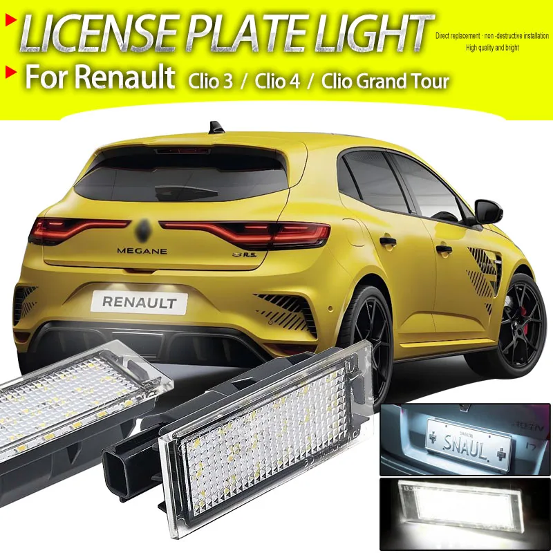 2 pièces pour Renault Megane II 2002-2009 Megane III 2008-up Canbus sans erreur Led numéro plaque d
