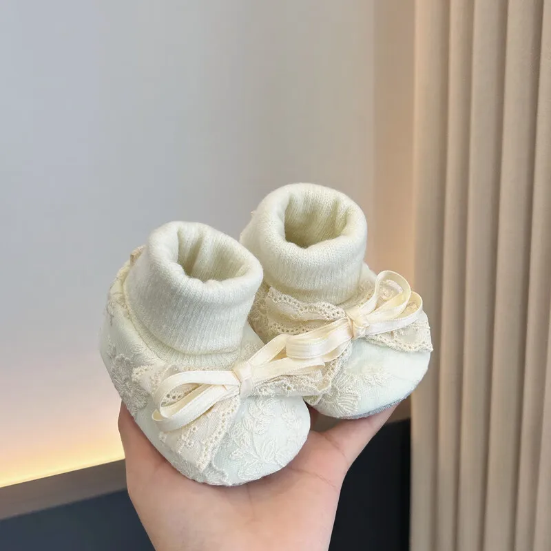 Frühling und Herbst Mädchen Baby Socken 0-18M Neugeborenen Baby Bogen Socken Baby Socken Anti slip Weiche Baumwolle boden Socken Schuhe Image