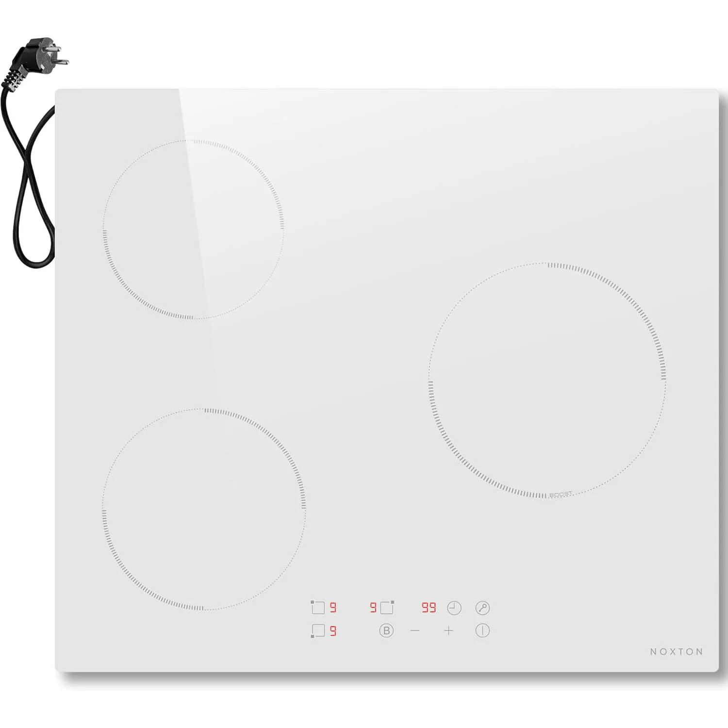 NOXTON 3-Zonen-Steck-Induktionskochfeld, 60 cm, elektrisches Kochfeld, 2800 W, Induktionskochfelder mit Touch-Steuerung, 220–240 V, sicheres Schloss und Timer-Boost Image