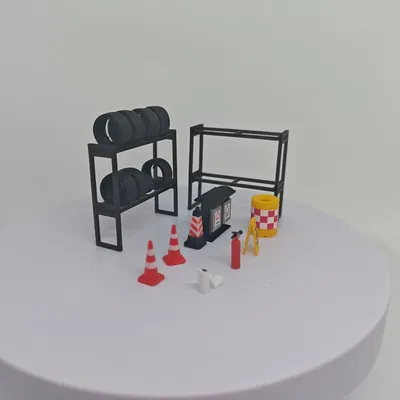 1/64 Scale Garage Accessories Miniature Scene Barricade Fire Extinguisher Surveillance Camera Trash Can Sand Table Build