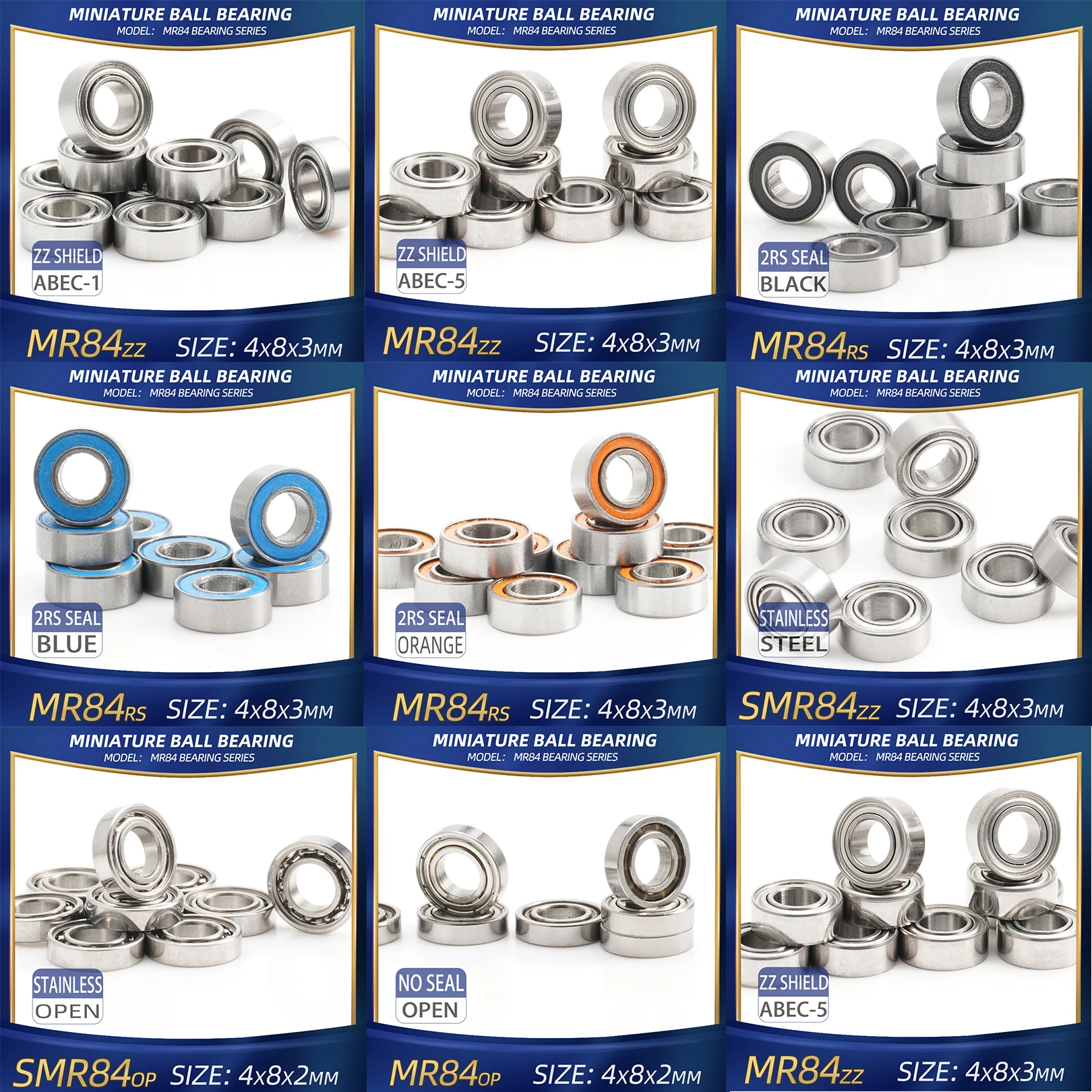 MR84 ZZ Lager 4x8x3 mm 10 Stück MR84ZZ RS 2RS MR84Open Handstück Lager für Grafikkarte High Speed für Motor Image