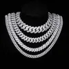 Hip Hop Schmuck 8/10/14/15/16/20/25mm Iced Out Cuban Link Kette Prong Diamant Zirkonia Halskette Verschiedene Größe Männer Frauen