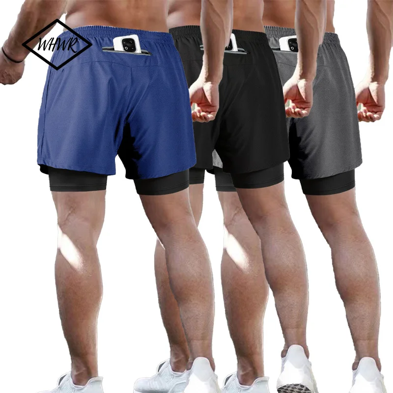2-in-1-Doppelstock-Sportshorts für Herren, Sommer, schnell trocknend, Fitnessstudio, Sportshorts, Fitness, Jogging, Workout-Shorts, kurze Laufhose für Herren Image
