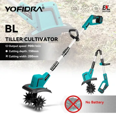 YOFIDRA 1500W Brushless Electric Garden Tiller Cultivator Garden Lawn Rototiller Soil Turning Power Tool For Makita Battery Pin