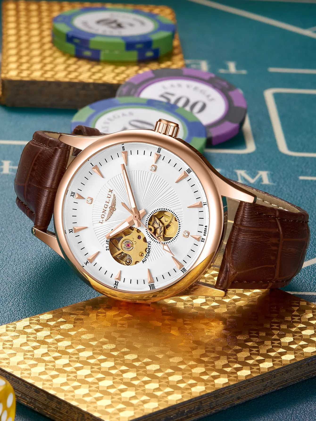 Automatische Uhr elegante Skelett wasserdichte mechanische Uhren Leder einfache Rom Herrenuhr Männer Geschenk Image