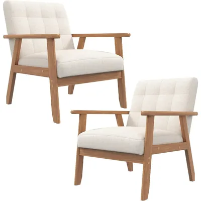 Accent Chair Set of 2, Mid-Century Modern Living Room Chairs with Solid Wood Frame & Soft Thicken Cushion, Upholstered Arm Read