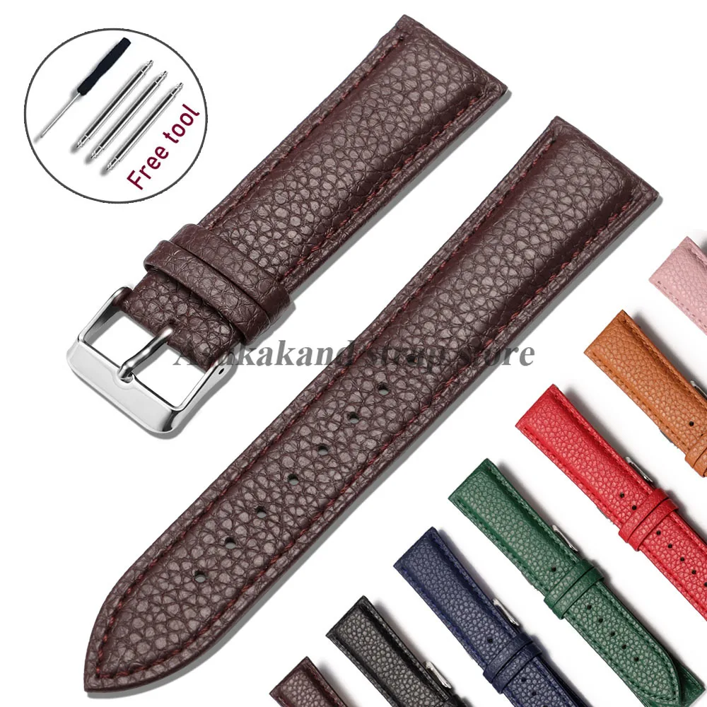 10mm 12mm 14mm 16mm Litschi Muster Leder Armband 18mm 20mm 22mm für Huawei Uhr GT5 GT4 GT3 Band für Seiko Frauen Männer Armband Image