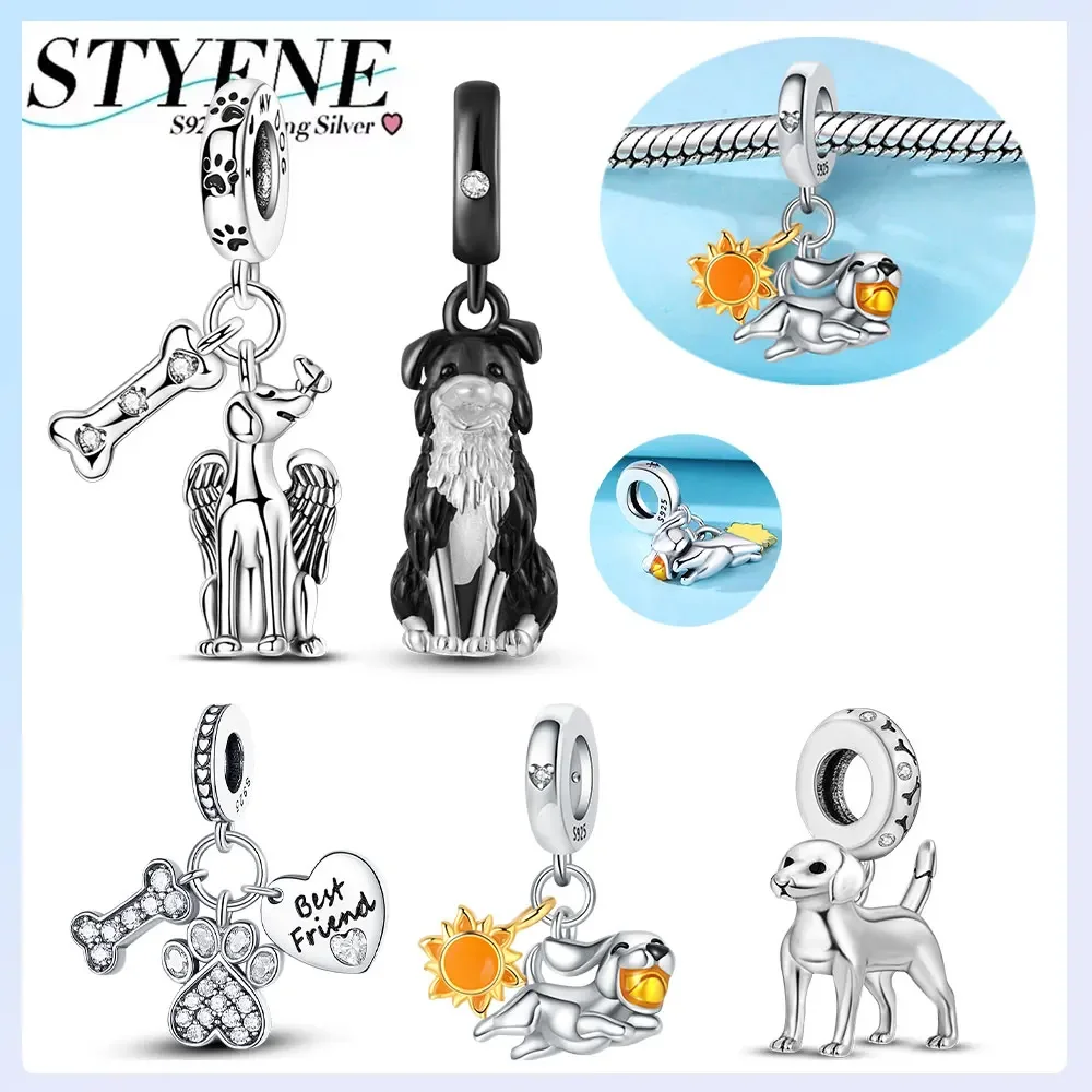 925 vergoldetes Silber, süßer schwarzer Welpe, Welpe, laufende Perlen, Charms, Boutique-Geburtstagsparty-Armbänder für Frauen, DIY-Schmuck, Geschenk Image