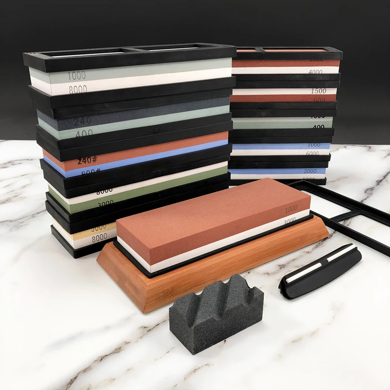 7-teiliges Set Schleifsteinset, Körnung 240–8000 # Schleifstein Schleifstein mit Holzsockel Winkelführung Holzbearbeitungswerkzeug Schleifsystem Image
