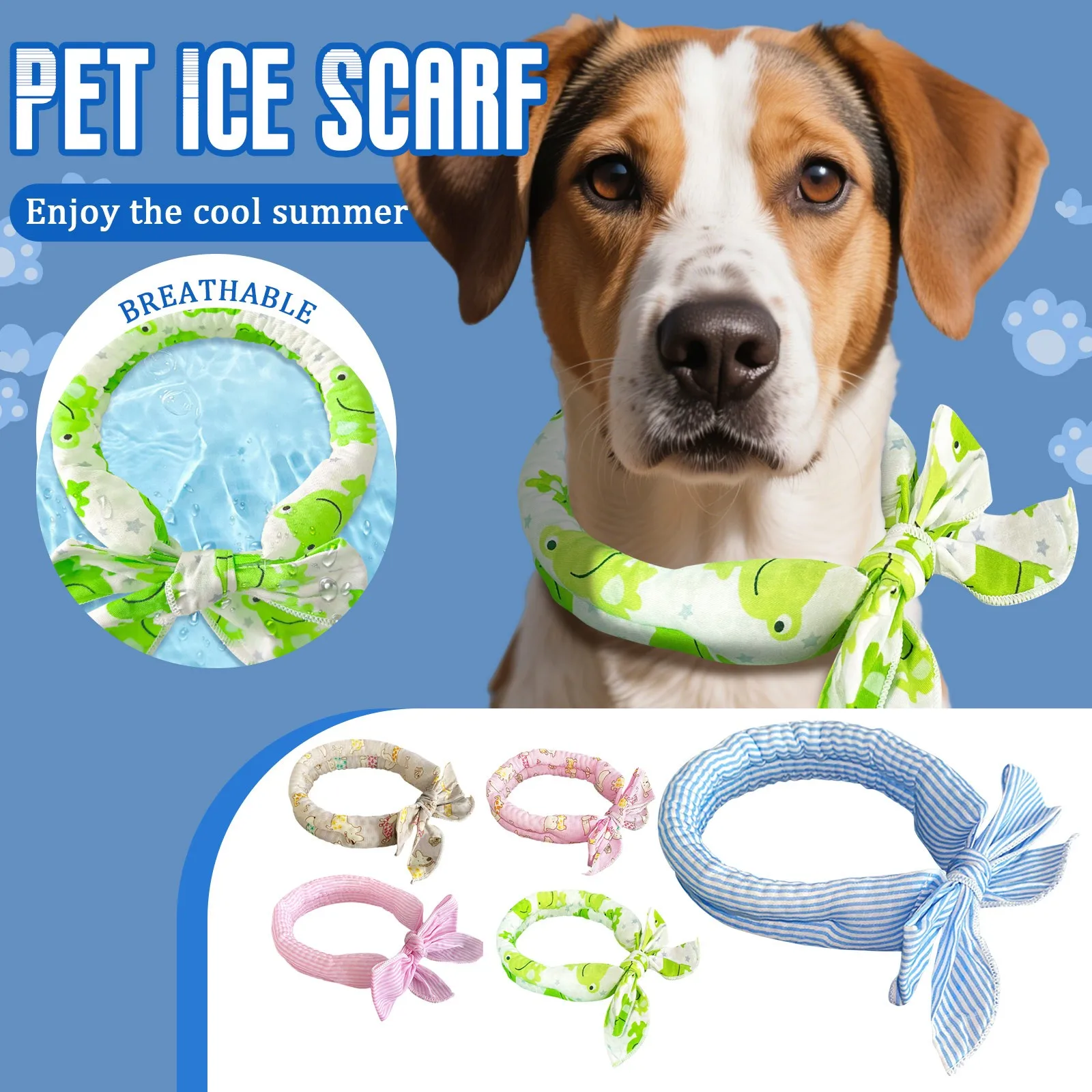 Sommer Hundehalsband Coole Haustier Hund Kühlung Bandana Einstellbare Eis Schal Niedlichen Druck Hund Kühlung Kragen Hitzschlag Haustier Hund Zubehör Image