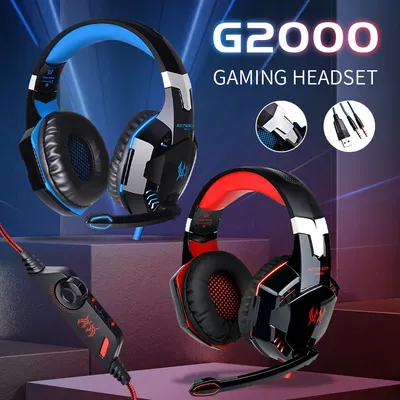 G2000 Gaming-Headsets, große Kopfhörer mit leichtem Mikrofon, Stereo-Ohrhörer, tiefer Bass für PC, Computer, Gamer, Laptop, PS4, neues X-BOX Image