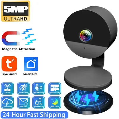 5MP Schwarz Magnetische Tuya Smartlife Home Mount Runde Form Kleine Größe IP Video Unsichtbare Home Security Baby Monitor Mini IP Kamera