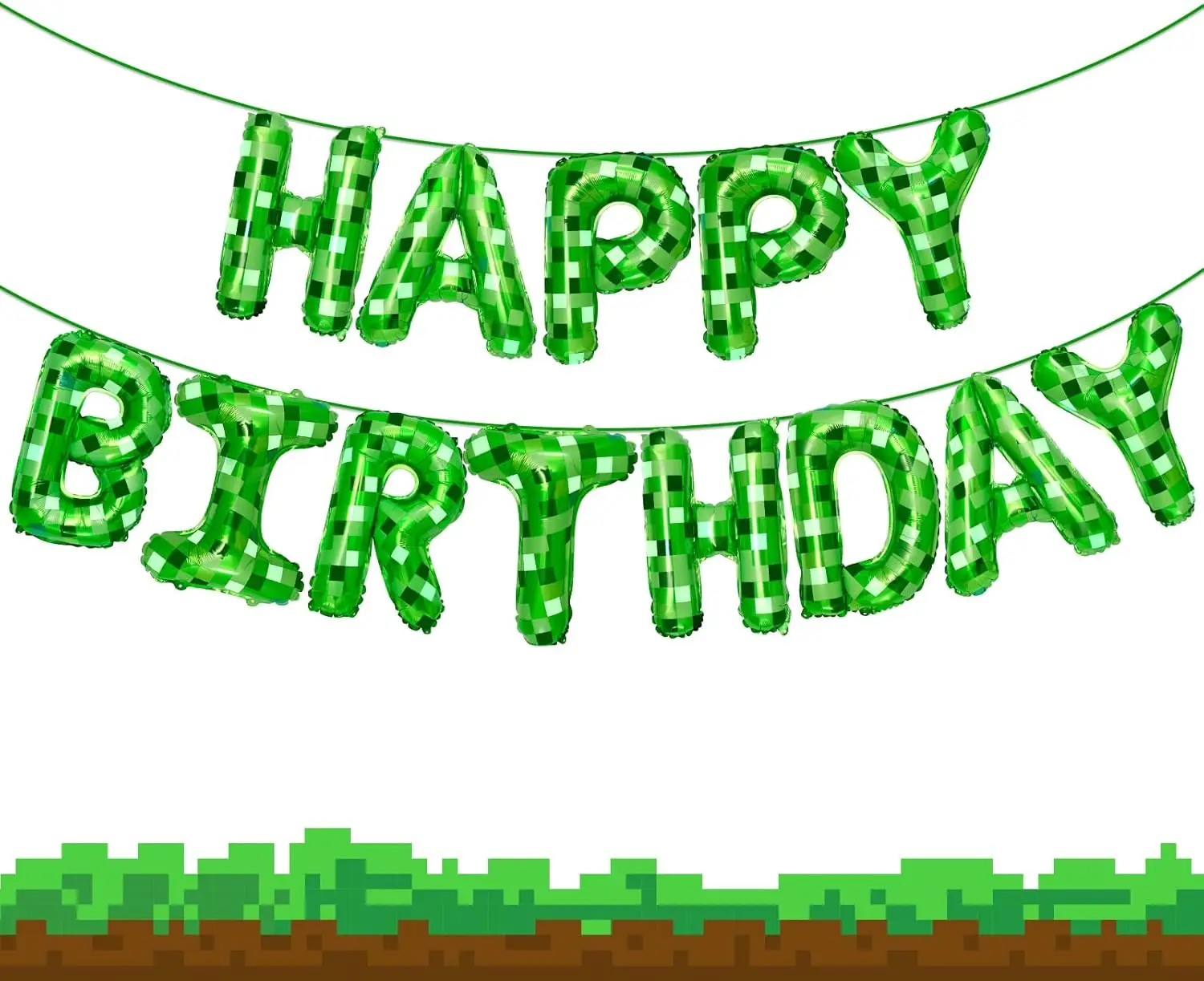 Banner-Party-Dekorations-Set mit grünem Pixel-Motiv „Happy Birthday“, mit Pixel-Luftballons, TNT-Pixel-Hintergrundzubehör für Jungen und Kinder Image