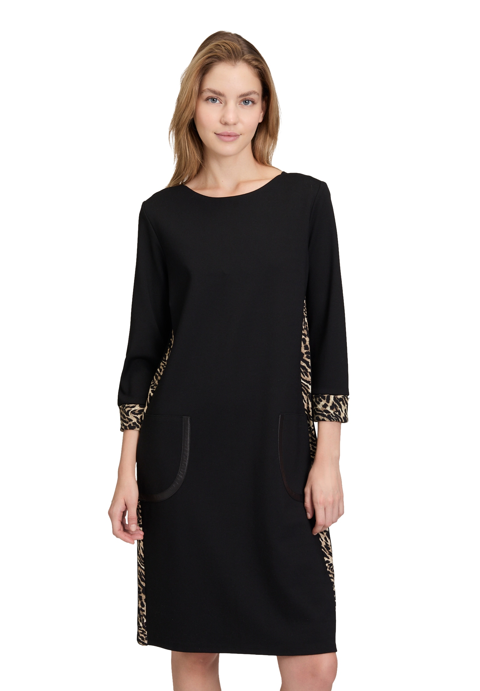 Jerseykleid BETTY BARCLAY "Damen Jerseykleid mit Eingrifftaschen", Damen, Gr. 40, Normalgrößen, schwarz, Obermaterial: 70% Viskose, 25% Polyester, 5% Elasthan. Besatz: 70% Viskose, 25% Polyester, 5% Elasthan., gerade kurz, Kleider Image