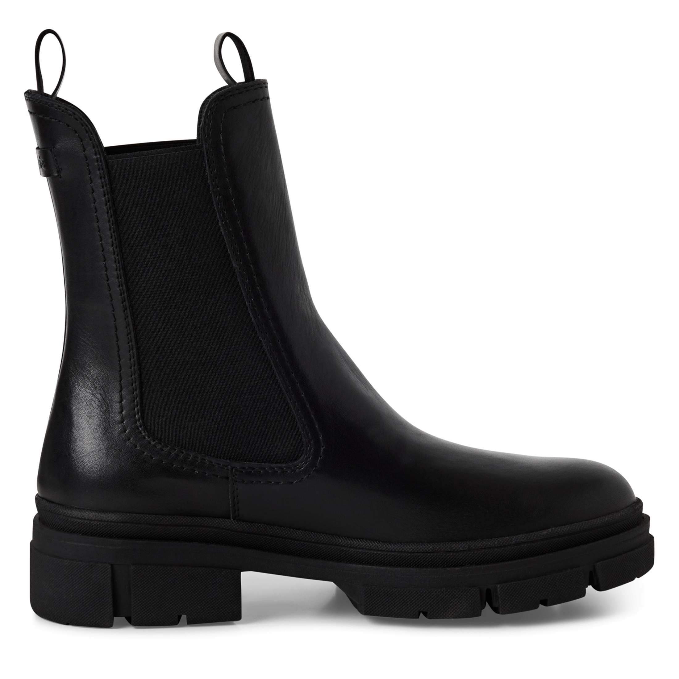 Tamaris Damen Klassische Chelsea-Stiefeletten aus schwarzem Leder mit hohem Überzug Image