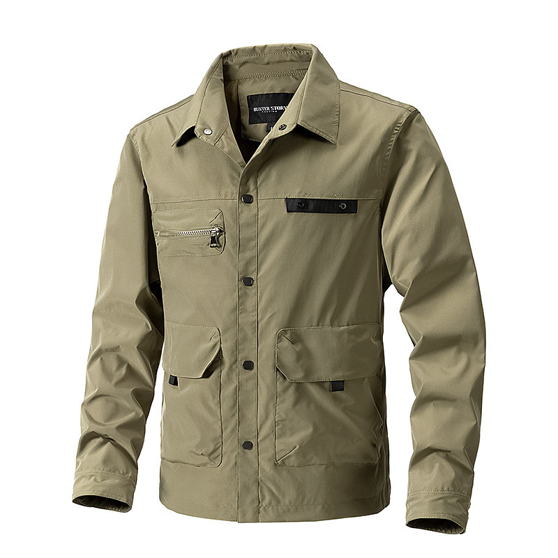 Men's Lightweight Jacket Shirt Jacket Sports Outdoor Casual Waterproof Windbreaker Multi Pocket Spring Fall Solid Color Active Casual Hooded Regular Black Green Khaki Coffee Jacket