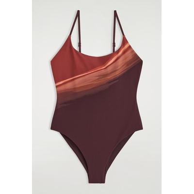 Printed Scoop-Neck Swimsuit - Red - COS Beachwear