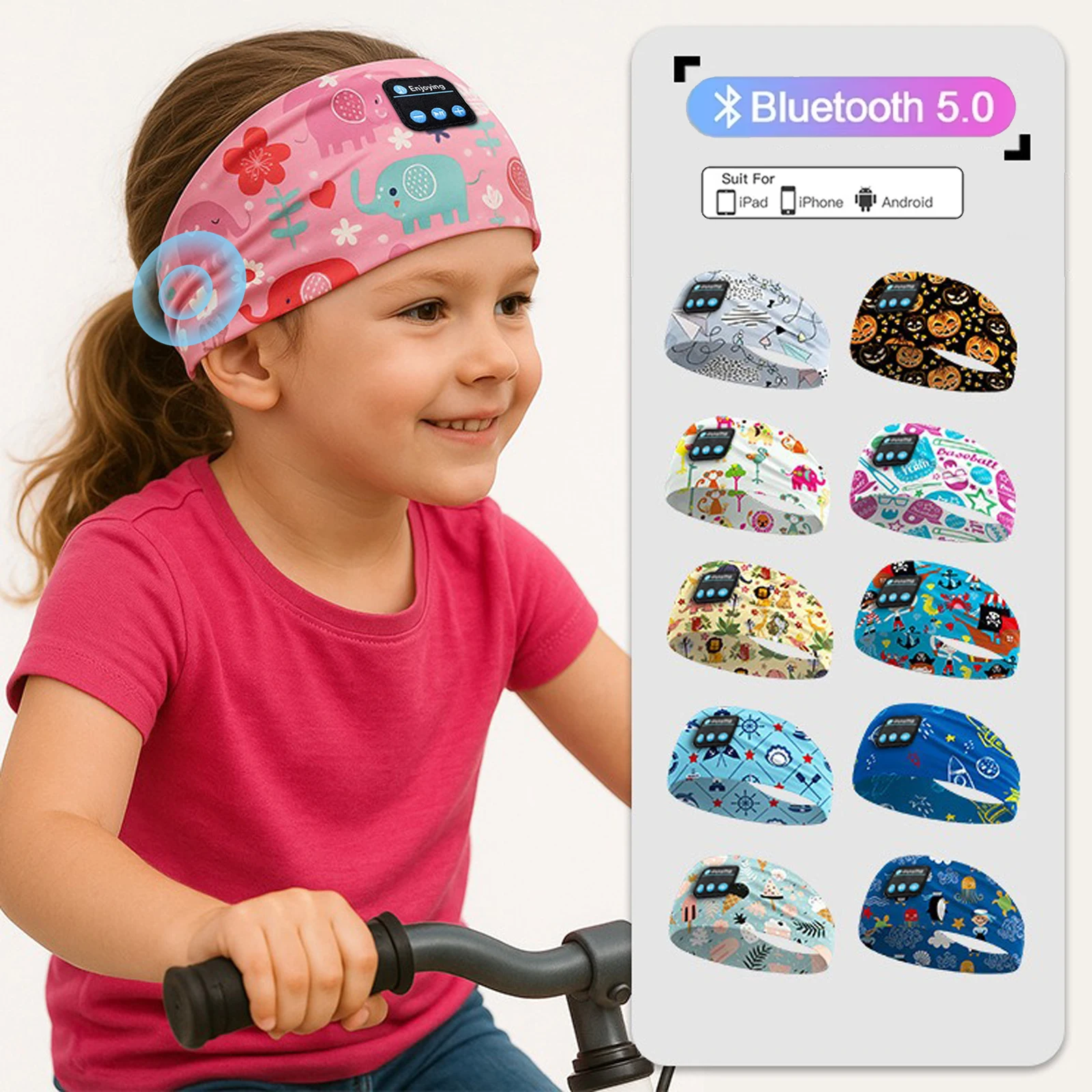 Kinder Bluetooth Kopfhörer Musik Sport Stirnband Schlaf Maske Wireless Stereo Player Unterstützung Freisprecheinrichtung Weiche Niedliche Cartoon Stirnbänder Image