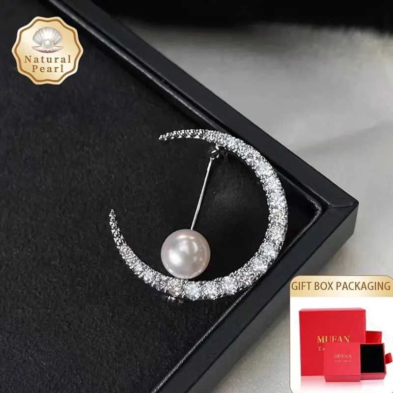 Mufan Jewelry Marke ausgewählte Perlen-Brosche, 8–9 mm, Süßwasserperle, Mondgöttin (im Geschenkbox), Form, Farbvariante zufällig Image