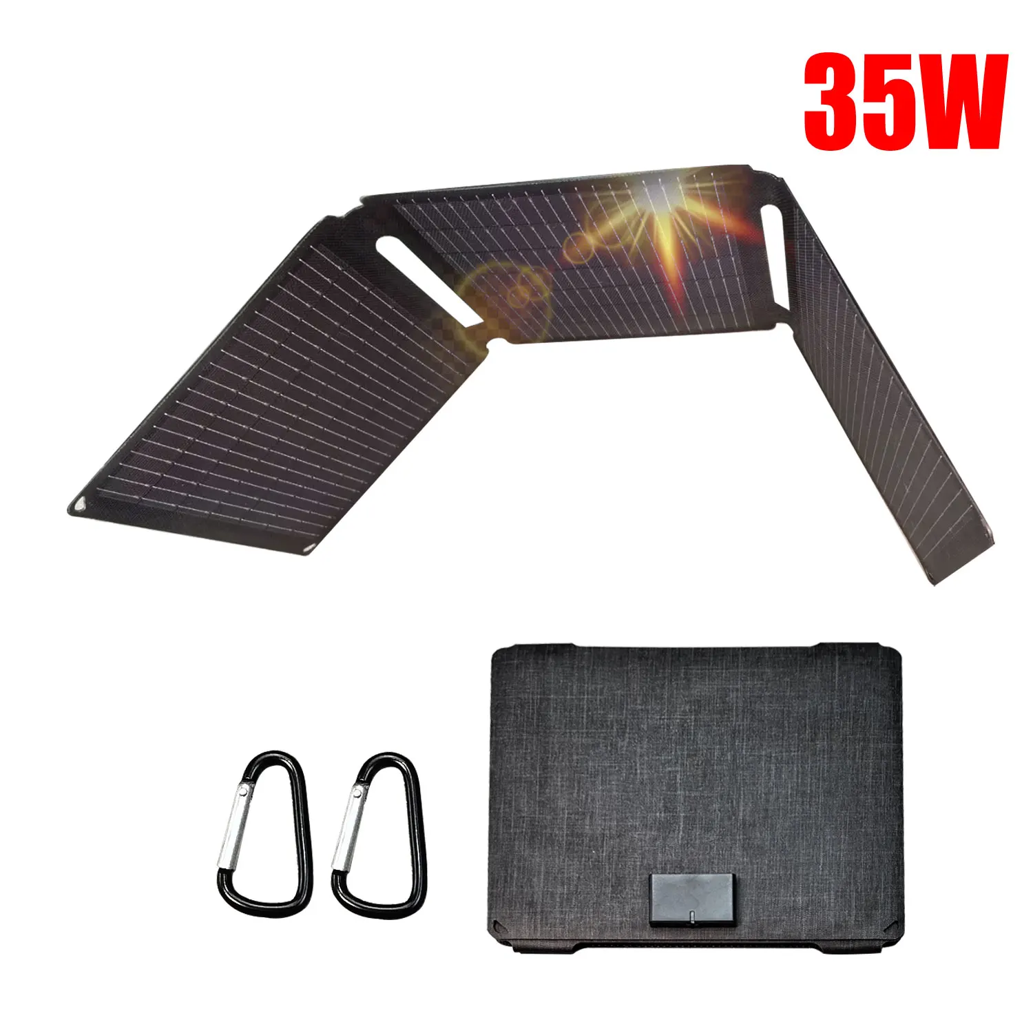 Tragbares 35-W-Solarpanel mit 1 USB-Anschluss, 1 Typ C, Schnellladung, ETFE-Solarpanel, faltbar, für den Außenbereich, Telefonladegerät Image