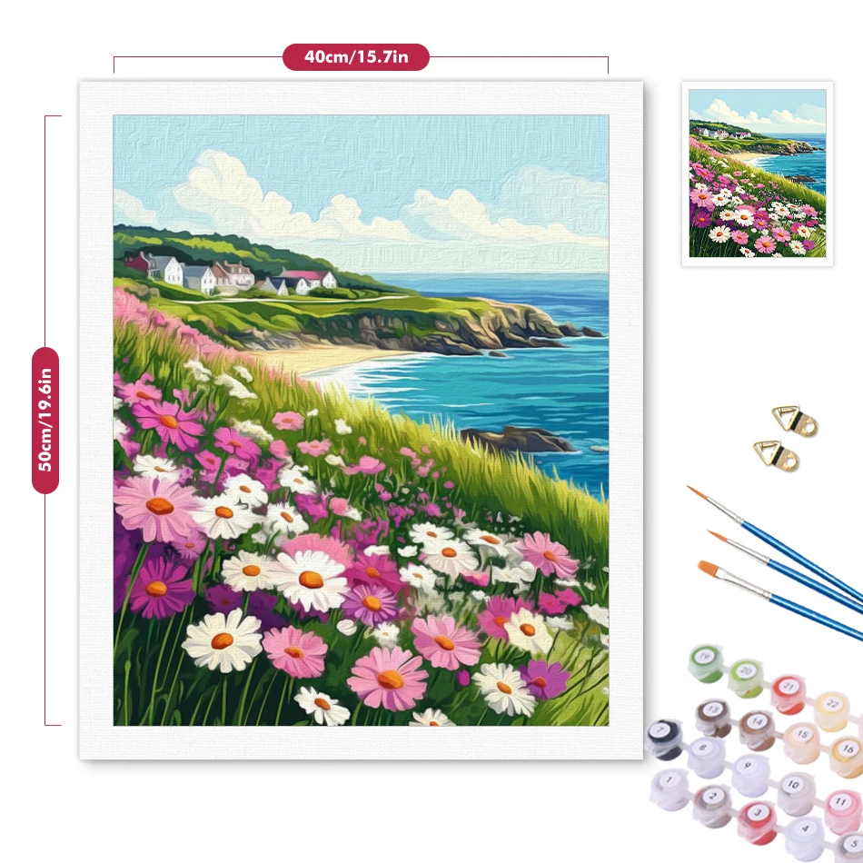 RUOPOTY Malen nach Zahlen, Erwachsene, Landschaft, Sommerwald, Blumen, Blüte, Malen nach Zahlen, Zeichnen, Leinwand, Heimdekoration Image