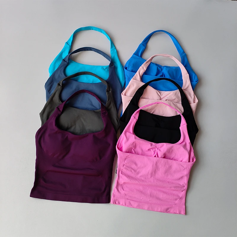 Nahtloser Yoga-Sport-BH mit überkreuztem Rücken, Sommer, stoßfest, für Fitnessstudio, Workout, Fitness, Push-up-Top, Yoga, Laufen, aktive Sportbekleidung, Weste-BH Image
