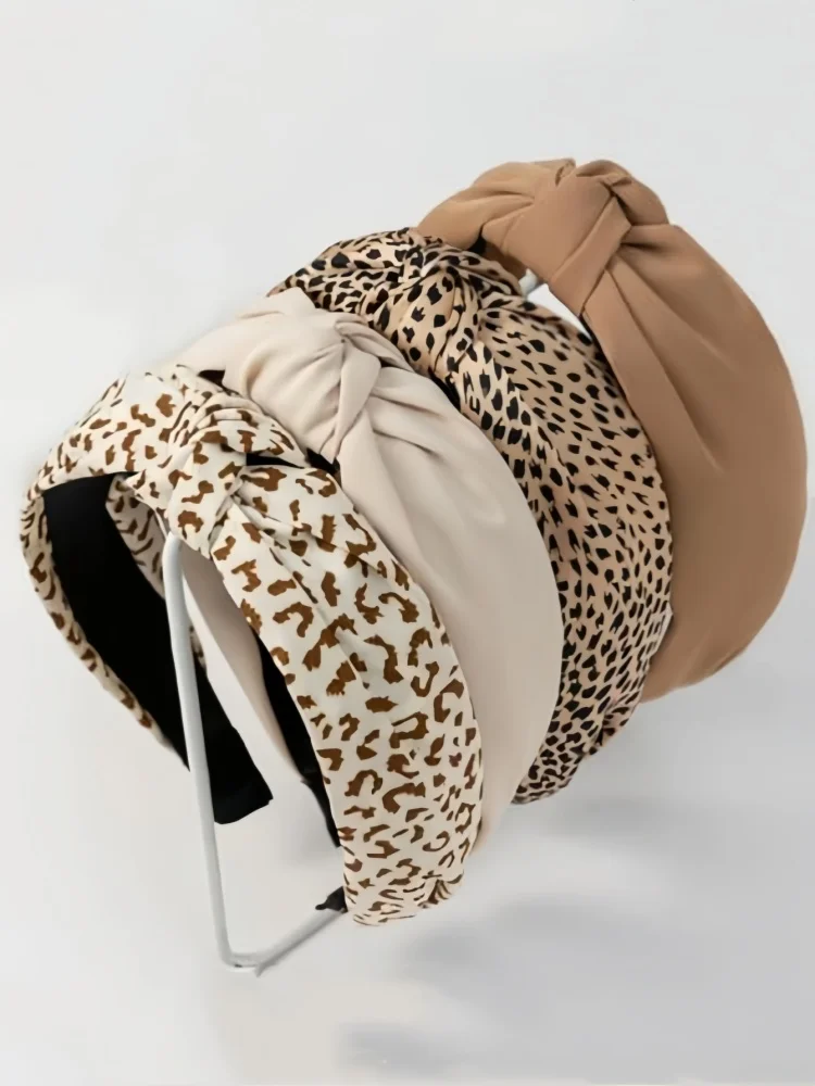 Modisches Stirnband mit rutschfestem Oberteil und Knoten, Leopardenmuster, All-Match-Stirnband Image