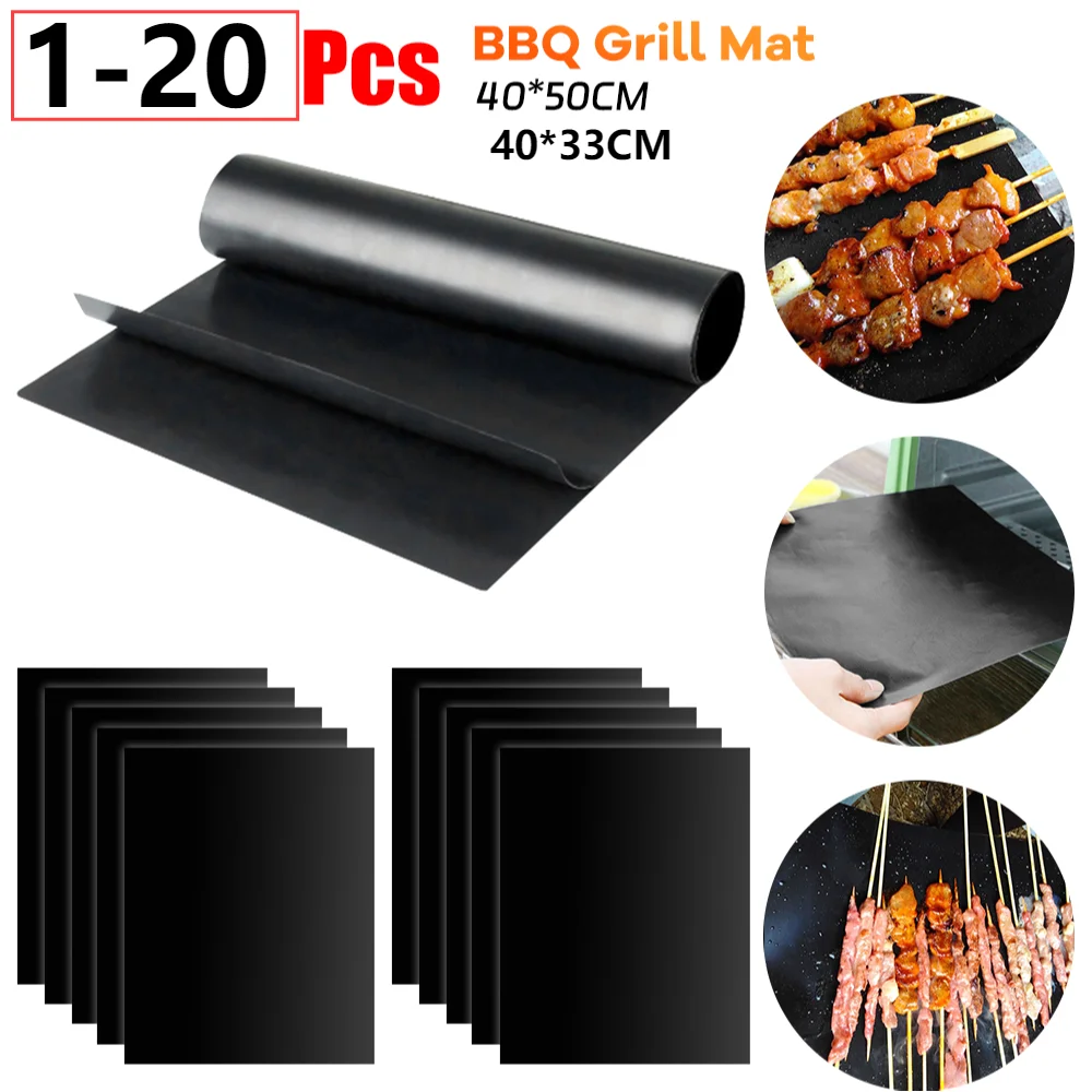 20-1Pcs BBQ Grill Matte Nicht-stick Hitzebeständige Grill Matte Outdoor Backblech Pad Wiederverwendbare Grill party Matte 40x50cm 33x40cm Image