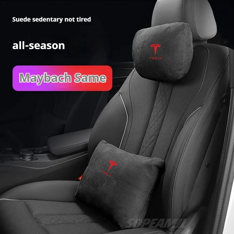 Poggiatesta per auto in pelle scamosciata Supporto per il collo Cuscino lombare Cuscino per il collo morbido per Tesla Model 3 Model Y Model S Model X Accessori