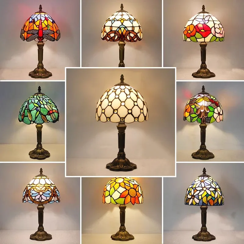 Vintage Classica Tischlampe Vintage klassische Nachttischlampen handgefertigte Farbe Glas Dekor Tischlampe Bar Café Umgebungslicht E27