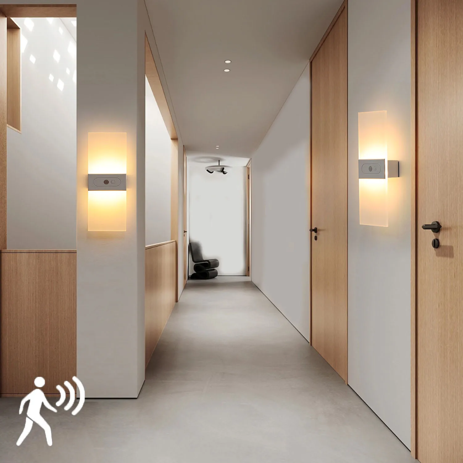 2 Stück LED-Wandleuchte mit Bewegungsmelder, 2200 mAh Akku-Treppenlicht, warmweißes Nachtlicht, wiederaufladbare USB-Wandbeleuchtung