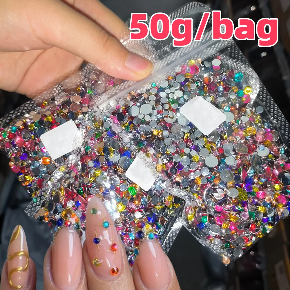 50 gr/beutel 3D Zufällig Gemischte Runde Nail art Strass Multi-Farben Flatback Diamant Nagel Charms DIY Telefon Fall Maniküre zubehör Image
