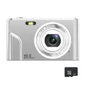 Fotocamera digitale 48MP 32GB Fotocamera compatta Display HD Zoom 16x Selfie Portatile Scuola e vita quotidiana Argento
