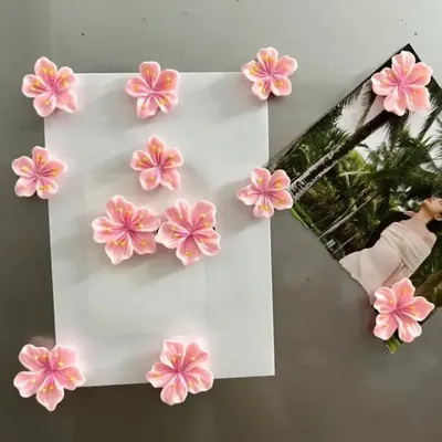 12 Stück Pfirsichblüten-Kühlschrankmagnete, niedliches Harz, Küche, Büro, Whiteboard, Dekor, starkes Kühlschrankmagnet-Set für Zuhause, Geschenke Image