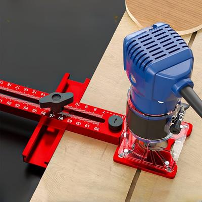 Woodworking Milling Machine Multifunctional 3-in-1 Aluminum Clamp - Precision Circular Cutting and Milling Tool with Adjustable Groove Bracket Red Base and Transparent Acrylic Rail