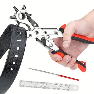 1pc Heavy-Duty Faux Leather Belt Hole Punch Pliers Rotary Steel Hand Tool with Red Rubberized Grip for Belts Sewing Projects Crafting Perfect Gift for DIY Enthusiasts Faux Leather Hole Punch