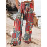 Women's Culottes Wide Leg Vacation Vintage Ethnic Style Full Length High Waist Floral Graphic Quick Dry Breathability Soft Inelastic Outdoor Vacation Sport Yellow Red Khaki Coffee Summer Spring