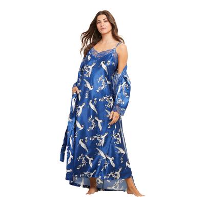 Plus Size Women's The Luxe Satin Long Peignoir Set by Amoureuse in Blue Dream Crane (Size L) Pajamas