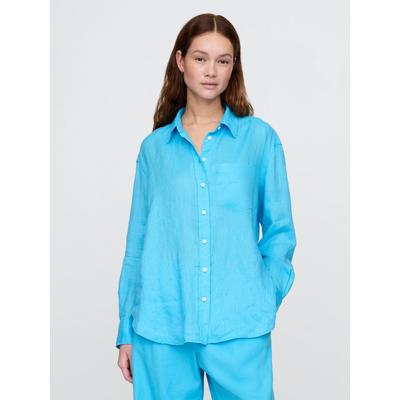 Gap Bright Blue 100% Linen Button Down Long Sleeve Oversized Shirt