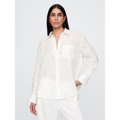 Gap White 100% Linen Button Down Long Sleeve Oversized Shirt