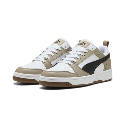Sneaker PUMA "Rebound V6 Low Sneakers Erwachsene", Gr. 47, weiß schwarz ice coffee beige, Obermaterial: Textil, Synthetik; Futter: Textil; Innensohle: Textil; Laufsohle: Gummi, Schuhe Image