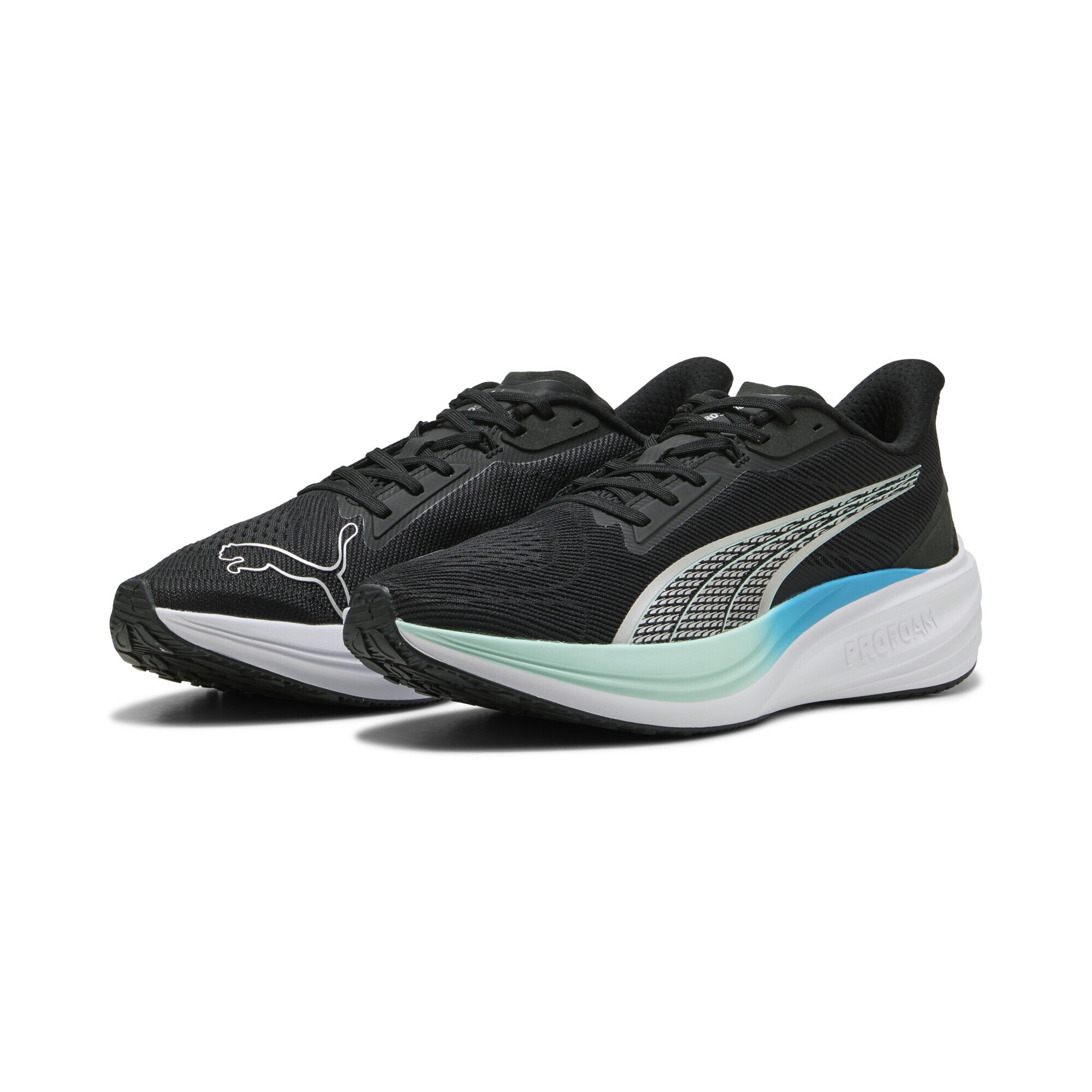 Trainingsschuh PUMA "Darter Pro Laufschuhe Erwachsene", Herren, Gr. 39, silber (schwarz silber mint melt speed blau metallic grün), Obermaterial: Textil, Synthetik; Futter: Textil; Innensohle: Textil; Laufsohle: Gummi, Schuhe