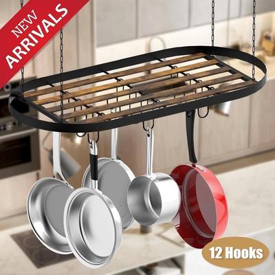 Hanging Pot Rack Ceiling Mount Cookware Organizer with 12pcs Hooks