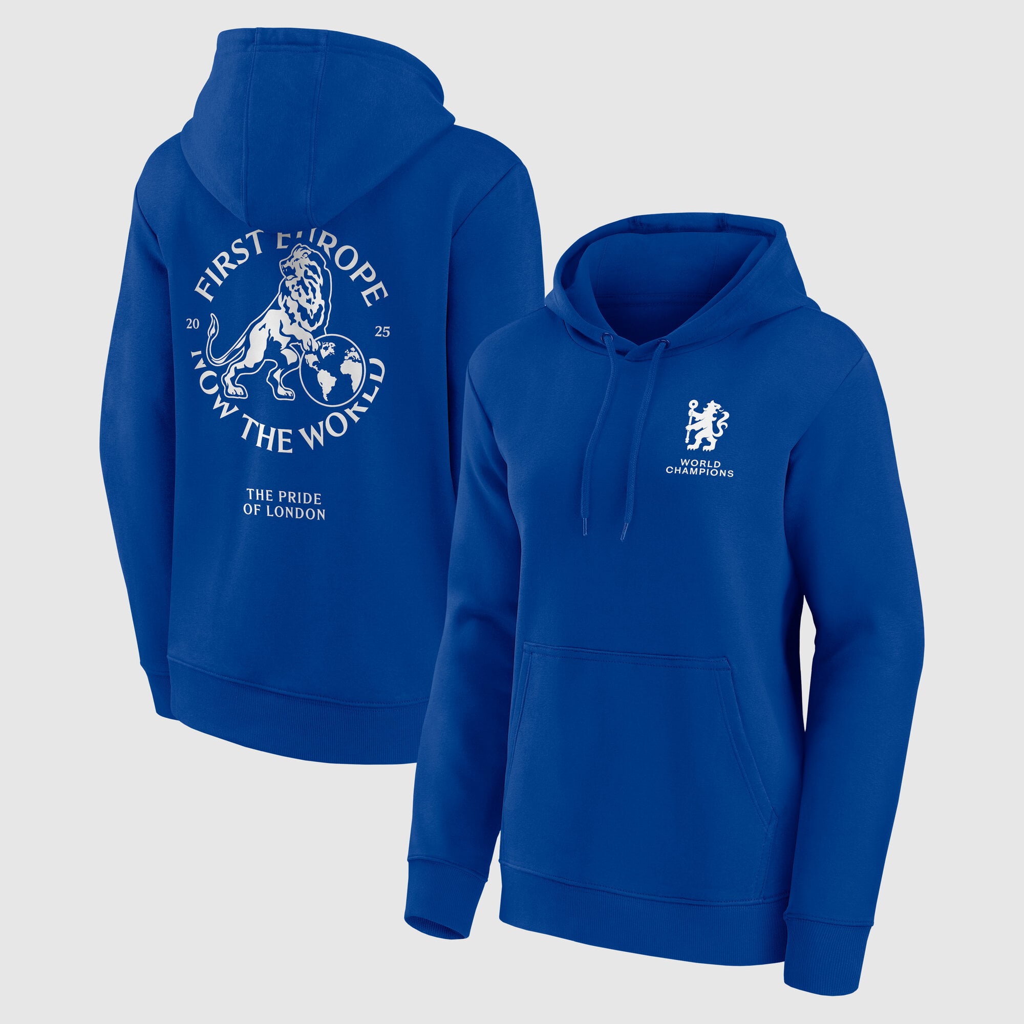 Chelsea First Europe, Now the World Grafik-Hoodie – Royalblau – Damen