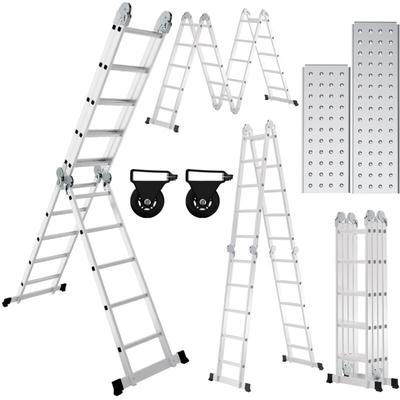 Mehrzweckleiter 582cm, 6 in 1 Klappleiter mit 2 Rollen und Plattform, 4 x 5 Silber-Klappbare Image